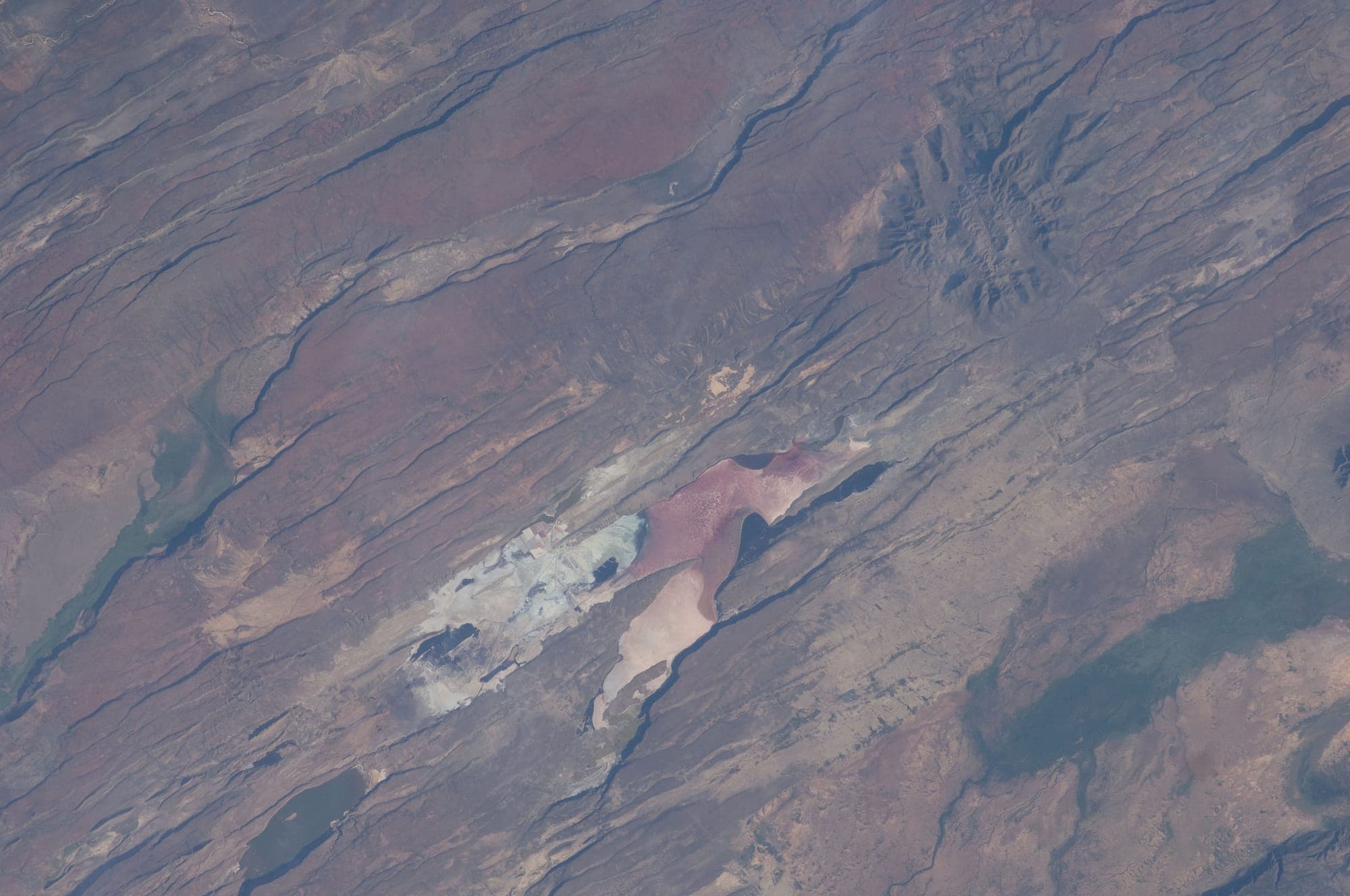 The East African Rift Valley seen from orbit, with soda lakes and fault lines